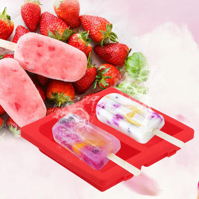 

Greensen Homemade Popsicle Silicone Molds with Lid 2 Cavities Ice Bar Mold with 20 Wooden Sticks