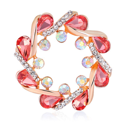 

High Quality Gold Colorful Round Crystal Brooch Pins Austria Crystals Flower Brooch for women Accessories