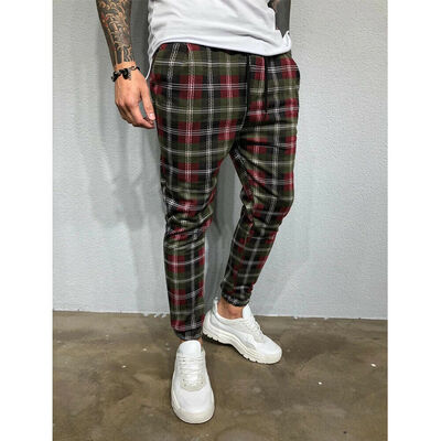 

Fashion Men Plaid Casual Pants Joggers Slim Fit Skinny Casual Pencil Trousers