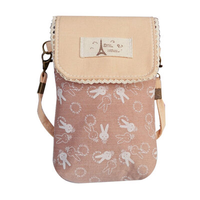 

Cartoon Rabbit Women Cotton Linen Crossbody Shoulder Bag Phone Holder Pouch