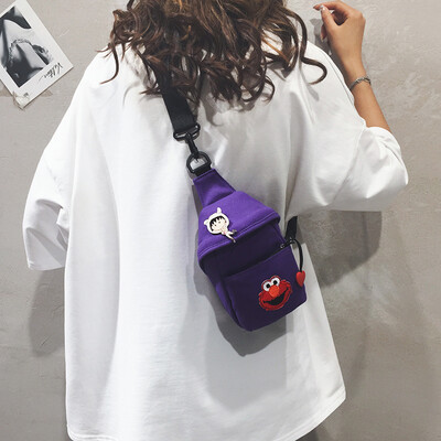 

Sesame Street small bag female new 2019 fashion wild girl canvas bag Harajuku style ins chest bag