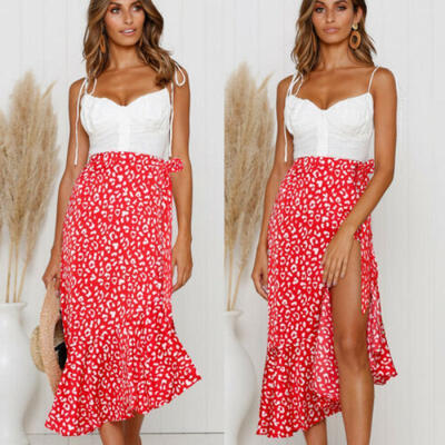 

Womens Floral Long Maxi Skirt High Waist Wrap Dress Ladies Sexy Summer Casual UK