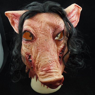 

Halloween Scary Masks Novelty Pig Head Horror With Hair Masks Caveira Cosplay Costume Realistic Latex Festival Supplies Mask