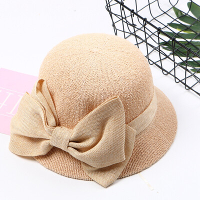 

Womens Hat in Summer Korean Garden Bow Hat UV Sun Hat Basin Hat Foldable Cotton Hemp Fisherman Hat