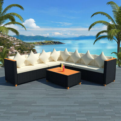 

5 Piece Garden Lounge Set with Cushions Poly Rattan Black