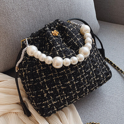 

On the new small bag 2019 new Korean wool chain Pearl portable bucket bag slung shoulder bag