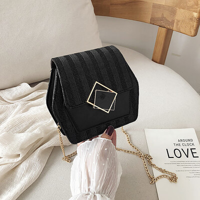 

Sen temperament chain Messenger bag female simple contrast color woven bag 2019 new fashion wild striped shoulder bag