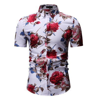 

Floral Pattern Lapel Shirt Casual Flower Shirts Short Sleeve Top For Men
