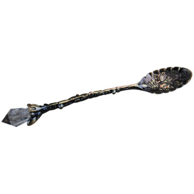 

Vintage Flower Carving Tea Coffee Dessert Spoon Long Crystal Handle Dinnerware