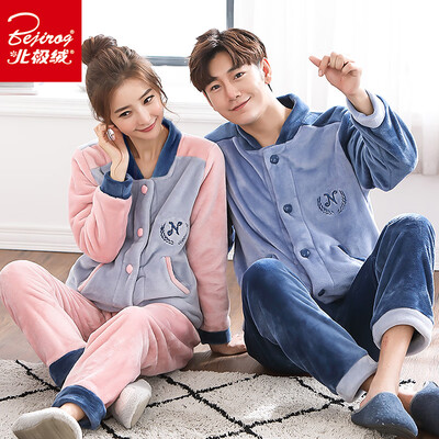

Arctic velvet pajamas mens autumn&winter thick long-sleeved coral fleece collar cardigan flannel couple pajamas womens home service suit BJRFLR mens casual fashion XXXL