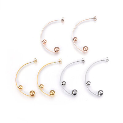 

304 Stainless Steel Stud Earrings Mixed Color 52x8x9mm Pin 08mm