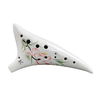 

12 Holes Warped-tail Ceramic Ocarina Alto C Hand Painted Musical Instrument with Lanyard Music Score Protective Bag For Music Love