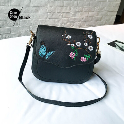

Beibaobao Fashion Embroidery Women Handbag Panelled Shoulder Bag Vintage Saddle PU Leather Messenger Bag Female Crossbody Bags