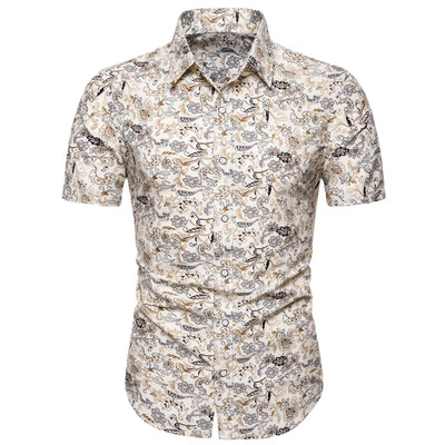 

Tailored Men Summer Slim Loose Hawaii Short Sleeve Printed Turn-down Collar T-shirt Tops