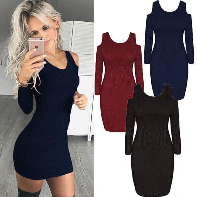 

Womens Fall Winter Long Sleeve Jumper Sweater Tops Slim Party Bodycon Mini Dress