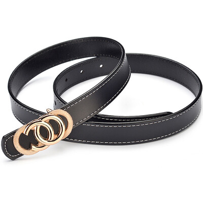 

Belt ladies leather fashion leather leather smooth buckle thin belt casual wild narrow wide Korean womens decoration