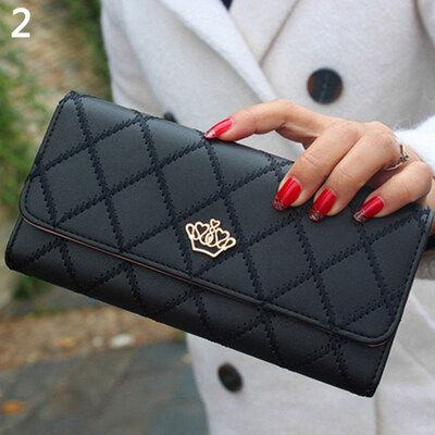 

Women Quilted Crown Clutch Long Purse Faux Leather Wallet Card Holder Handbag