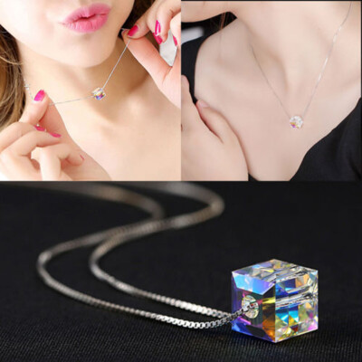 

Fashion Charm Jewelry Multicolor Cube Rhinestone Pendant Chain Statement Necklace