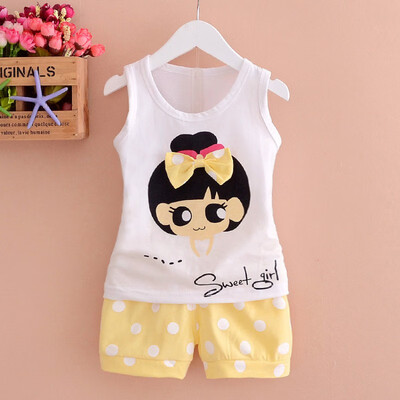 

Summer Baby Girls Sleeveless Cartoon Print Vest TopsShorts Casual Outfits Sets