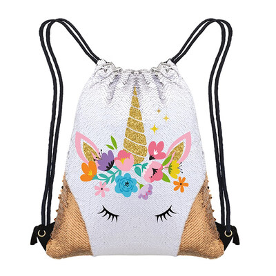 

Fashion Unicorn Sequin Sequin Drawstring Backpack Glittering Magic Reversible Dance Bag for Girls Women kids