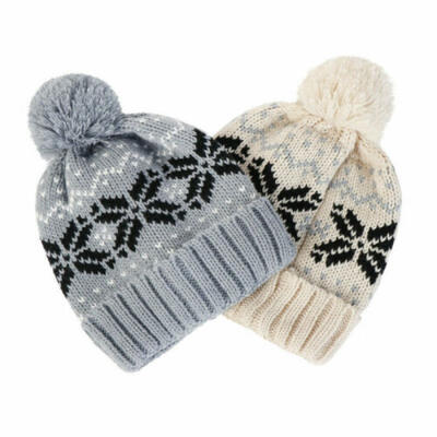 

Ladies Winter Warm Wool Knit Crochet Raccoon Fur Beanie Pom Bobble Ski Hat Cap
