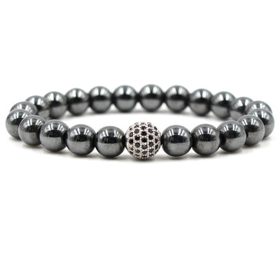 

8 mm Micro Inlay Zircon Black Ball Stone Hand Cord Bracelet Elasticity Bracelet Unisex Pair Jewellery