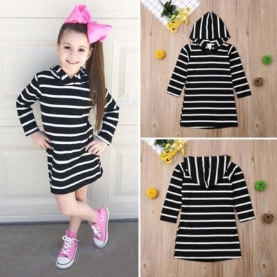 

Kids Baby Girls Casual Dress Long Sleeve Hoodie Hooded Jumper Sweater Tops 6M-5T