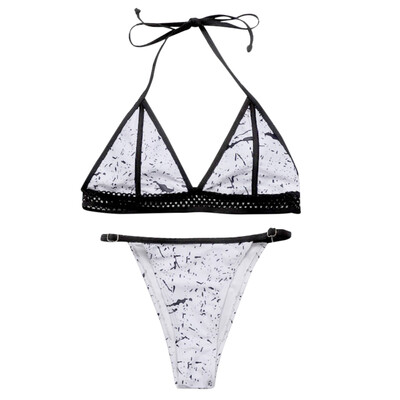 

Halter Neck Padded Backless Hollow Out Print Low Waist Women Bikini Set
