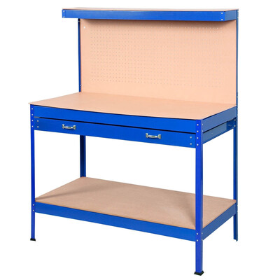 

Blue Work Bench Tool Storage Steel Tool Workshop Table W Drawer&Peg Board