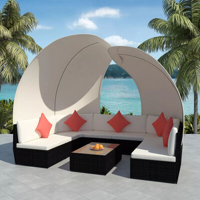 

9 Piece Garden Lounge Set with Canopies Poly Rattan Black