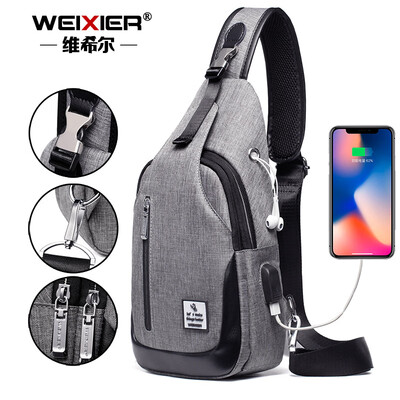 

Mens chest bag usb multi-function shoulder diagonal package outdoor leisure waterproof Oxford cloth