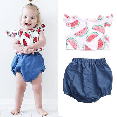 

2pcs Newborn Infant Baby Girl Outfits Clothes Watermelom TopsBottoms Shorts Set