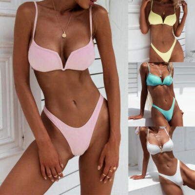 

New Sexy Women Bikini Set Push-up Padded Bra Swimsuit Thong V Swimwear