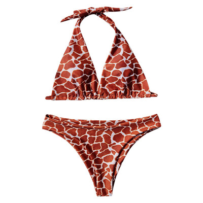 

Trendy Leopard Print Strap Low Waist Padded Women Bikini Set