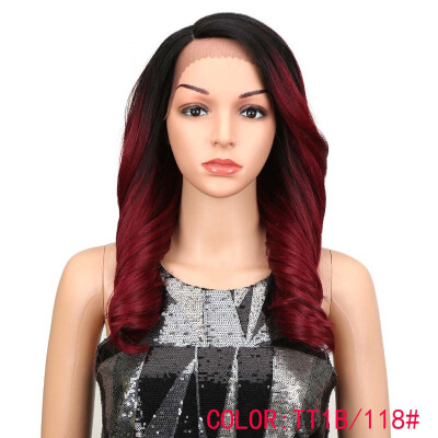 

Noble 20"Inch High Temperature Fiber Hair Omber Gold Wavy Hair Long Loose Wavy Wigs Red Synthetic Lace Front Wig For Black Women