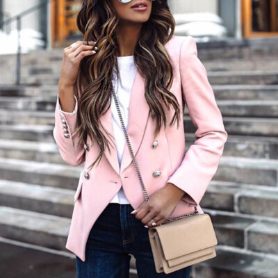 

Roseonmyhand Fashion Women Solid Buttons Long Sleeve V-Neck Lapel Cardigan Suit Coat