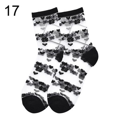 

Striped Heart Dots Bow Women Summer Ultra Thin Transparent Over Ankle Socks