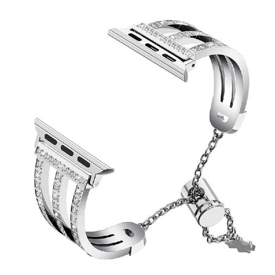 

Three-row Diamonds Adjustment Chain Metal Alloy Stainless Steel Strap Watchband Replacement Smart Watch Accessory