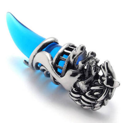 

Mens Vintage Punk Style Wolf Stainless Steel Rhinestone Pendant Chain Necklace