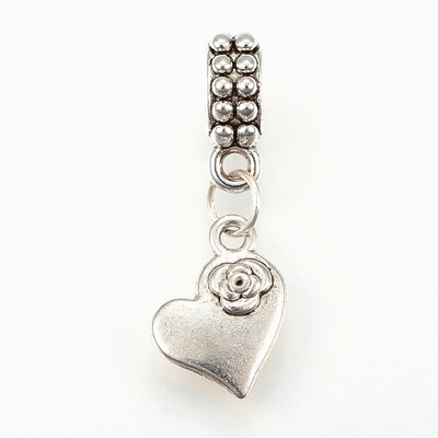 

Tibetan Style Alloy European Dangle Beads Large Hole Pendants Heart Antique Silver 29mm Hole 45mm Pendant 14x11x3mm