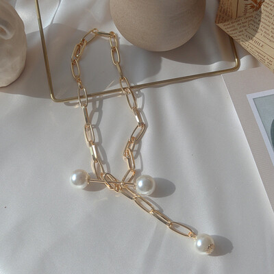 

New Fashion Luxury Imitation Pearls Choker Necklace for Women Cross Pendant Necklaces 2019 Gold Color Hyperbole Coin Jewelry