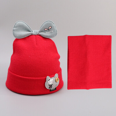 

autumn&winter new-style all-in-the-one babys babys babys knitted pure cotton bidet bow cartoon cute hat