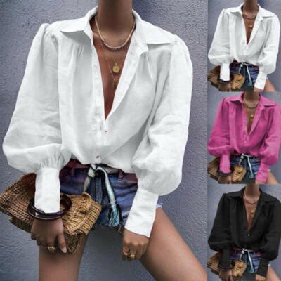 

Women Puff Sleeve T Shirts Fashion Ladies Summer Casual V-neck Blouse Tops Shirt