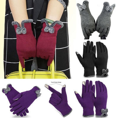 

Women Winter Warm Bow Fleece Thermal Lined Touch Screen Gloves Motorcycle Gloves