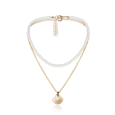 

Vintage Gold Color Bead Cowrie Shell Choker Necklace for Women Sequin Pendant Necklace Imitation Pearl Statement Collier 2019