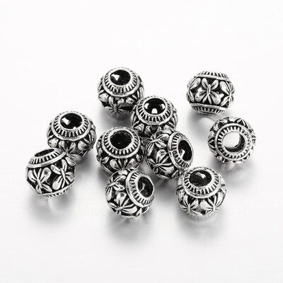 

Rondelle Alloy European Beads Large Hole Beads Antique Silver 10x9mm Hole 5mm