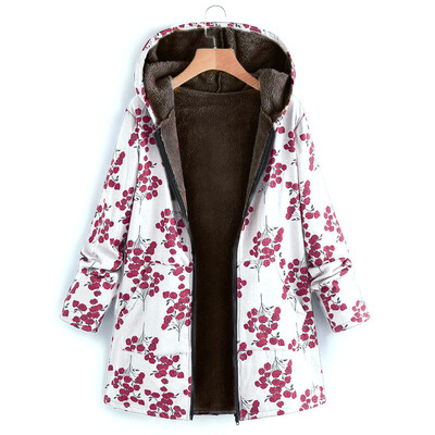 

Toponeto Womens Winter Warm Outwear Floral Print Hooded Pockets Vintage Oversize Coats