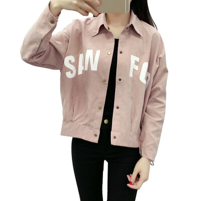 

New Women Loose Casual Jacket Letter Printed Long Sleeve Jacket Autumn Fashion Lapel Coat Ladies Sweet Jackets Outerwear