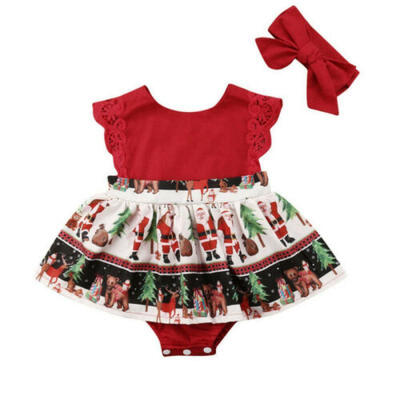 

2PCS Newborn Baby Girl Romper Dress Headband Christmas Outfit Xmas Party Clothes