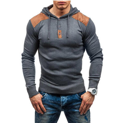 

New Pullover Mens Casual Slim Hooded Hoodies Sweaters Single Button Suede Patch Hedging Sweatshirts For Men